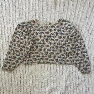 Vintage White Floral Cropped  Sweater Medium